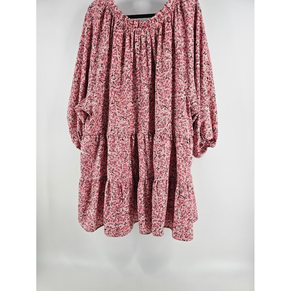 Ellos Women Floral Tiered  Tie-Neck Spring Summer Dress Size 3X 30/32 Baby Doll